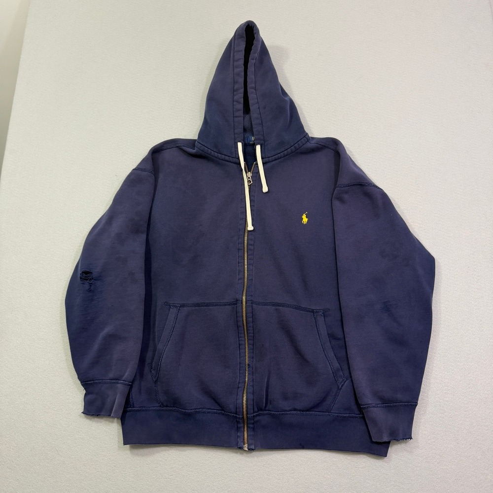 Polo Ralph Lauren Full Zip Hoodie Men's 2XB Blue Sweatshirt Faded Distressed